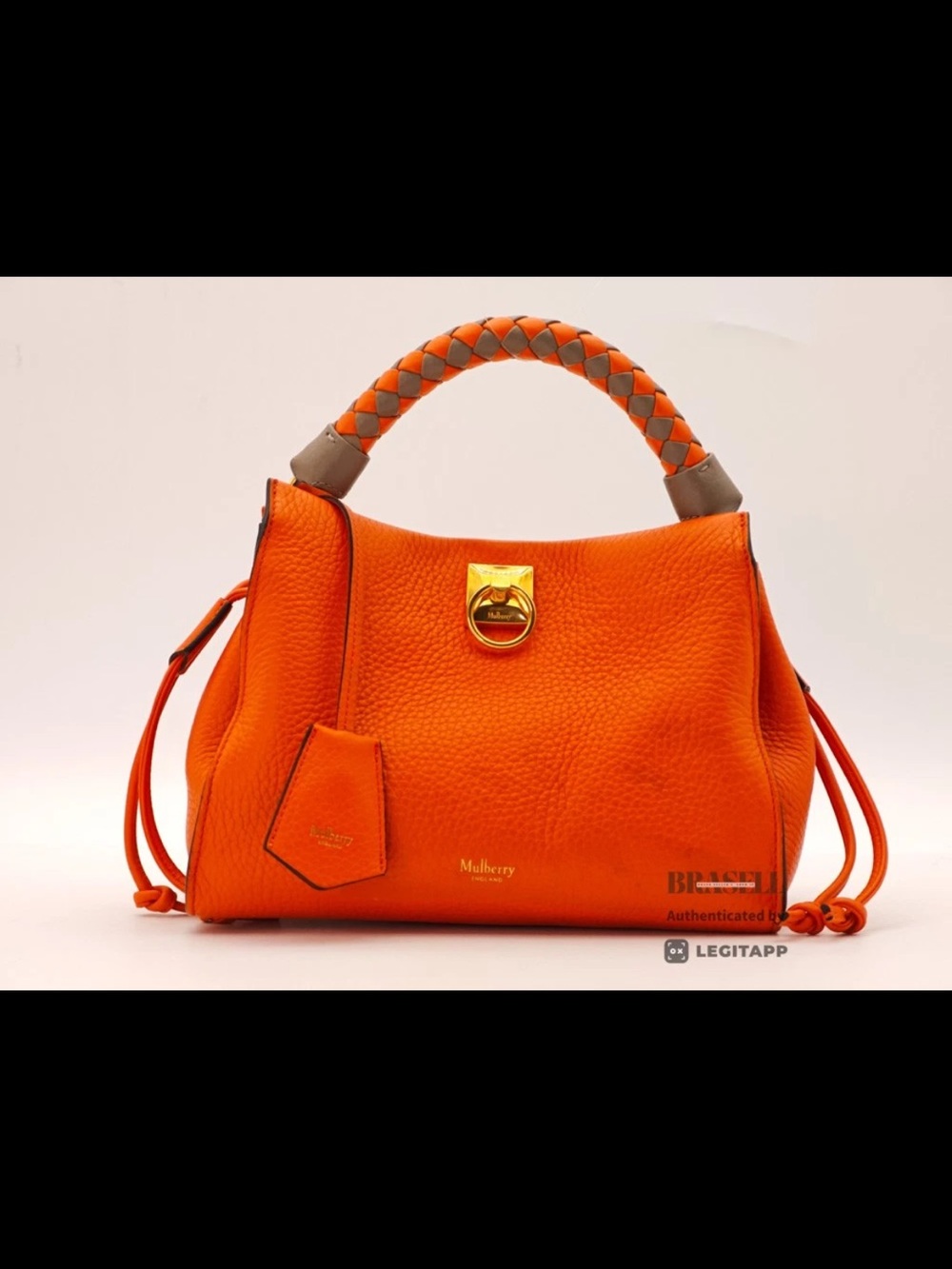 Mulberry Orange Braided-Handle Satchel with Gold Hardware - Picture 2 of 16